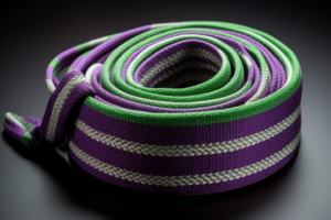 Purple and green tubular strap