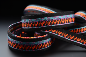 jacquard webbing, black, red, yellow