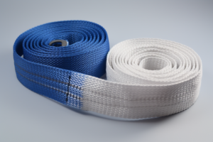 white and blue nylon webbing