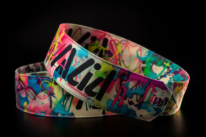 elastic heat transfer strap. custom. two side printed