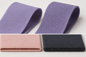 Sports bra elastic straps showing different surface textures and constructions