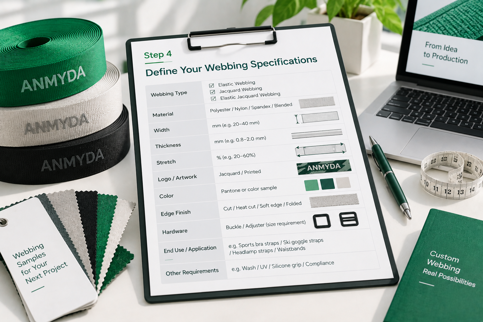 Defining custom webbing specifications before contacting a manufacturer