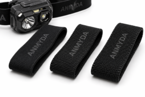 Black elastic headlamp strap samples with different woven constructions