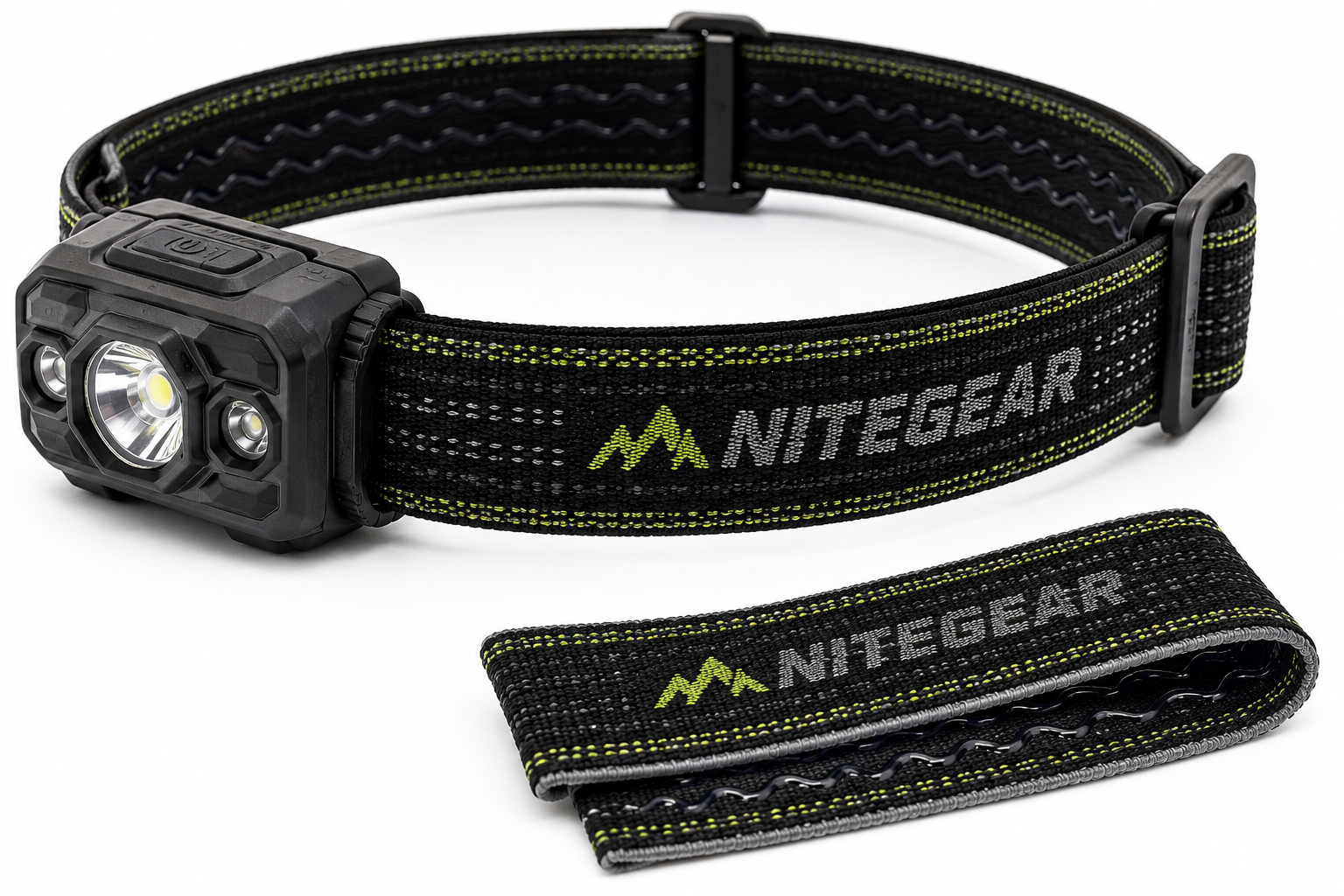 Woven elastic headlamp strap with silicone grip backing