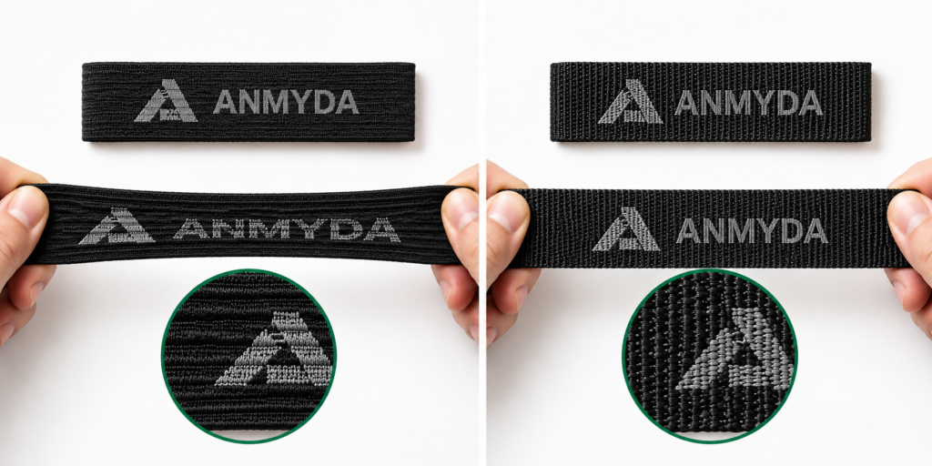 Elastic and non-elastic black webbing under tension showing different stretch behavior