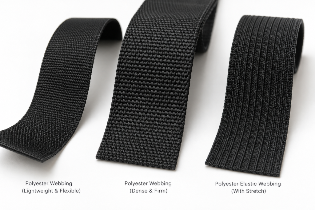 Polyester webbing with different constructions and performance