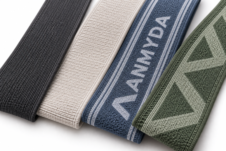 Sports bra strap elastic webbing with plain and jacquard woven construction options