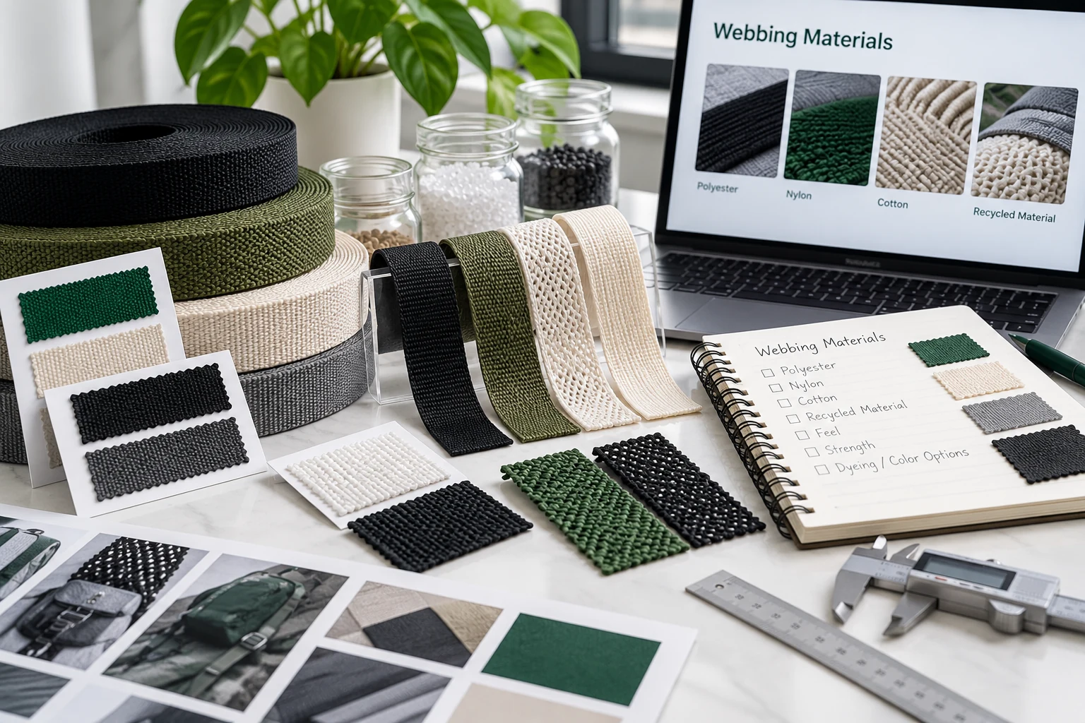 Webbing material samples compared for custom webbing development