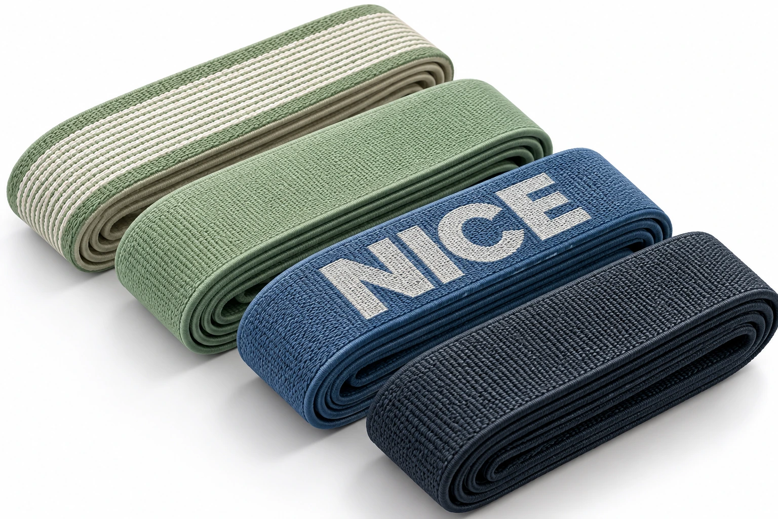 Custom nylon webbing in different colors and woven designs, including elastic, non-elastic, jacquard and heavy-duty styles.