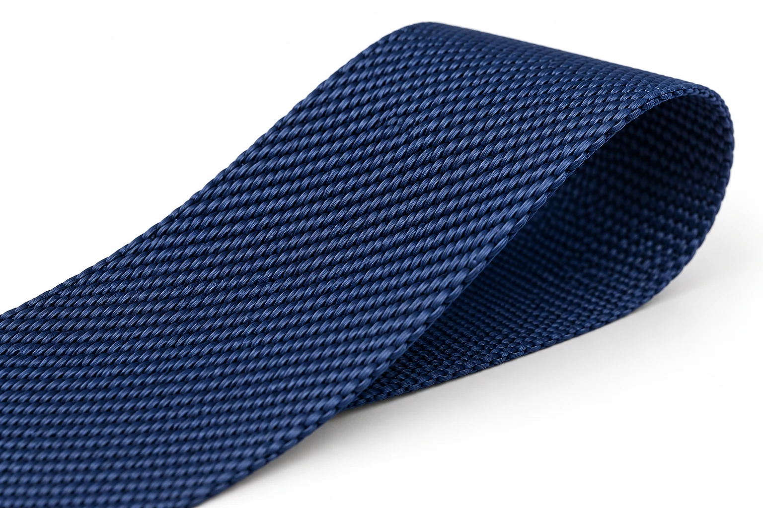 Dark navy non-elastic nylon webbing with a fine diagonal twill woven surface.