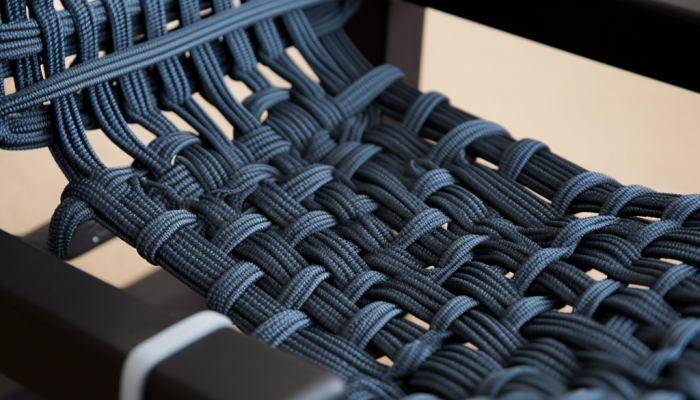 dark blue chair with webbing