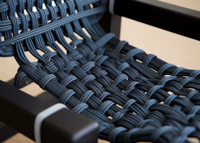 dark blue chair with webbing