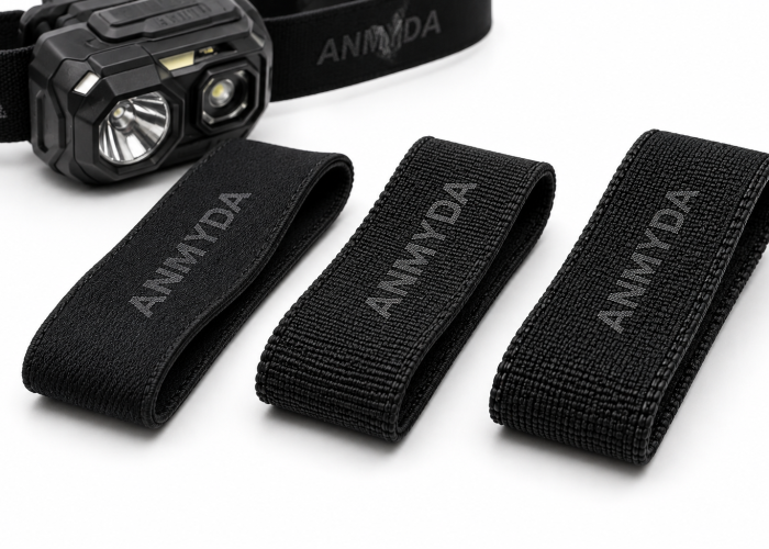 Black elastic headlamp strap samples with different woven constructions