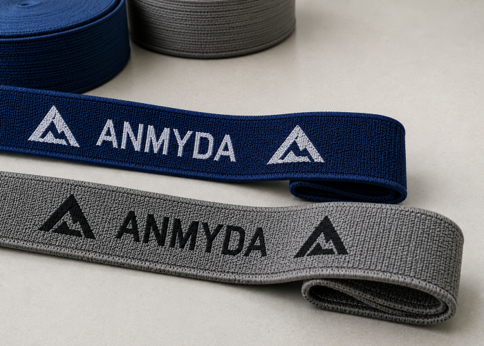 Thin and thick elastic headlamp strap webbing samples with different woven constructions