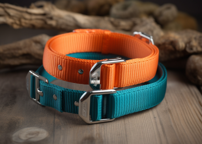 nylon pet collar with hardware, blue.orange