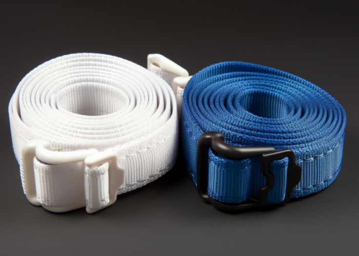 white, blue nylon straps